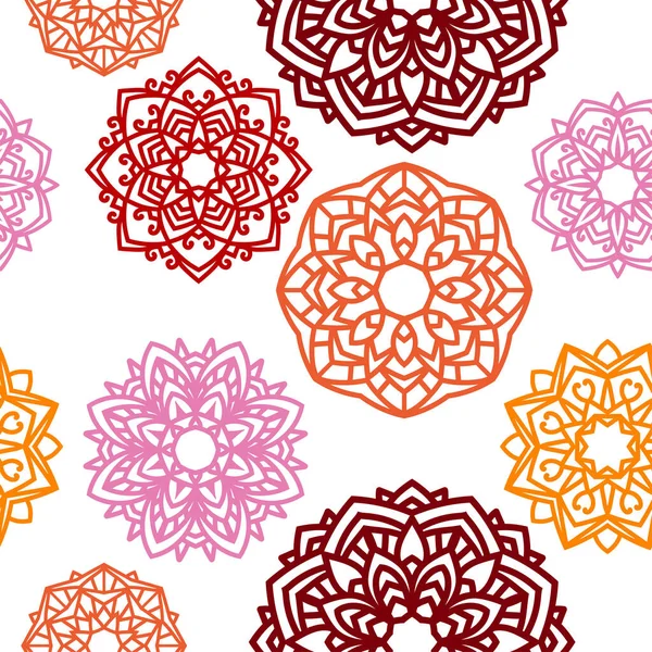 Échelles Motif Sans Couture Mandalas Fleurs Ornement Fond Silhouette Orientale — Image vectorielle