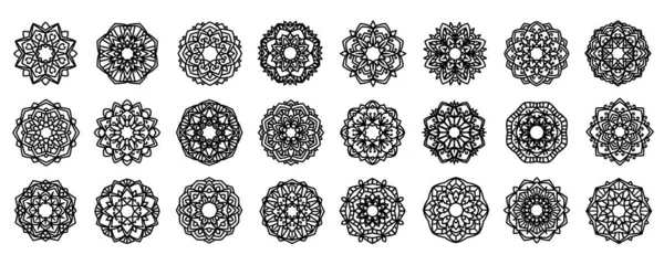 Lotus Mandala Vector Template Set Cutting Printing Oriental Silhouette Ornament — Image vectorielle