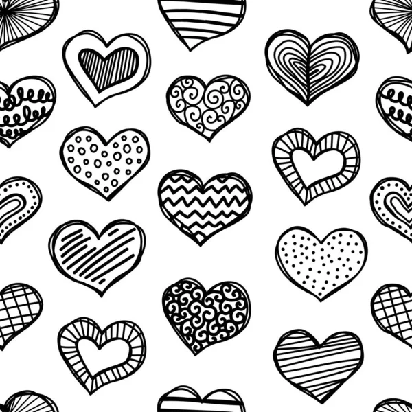 Doodle Heart Icons Seamless Patterns Freehand Drawings Contemporary Hand Drawn — Vettoriale Stock