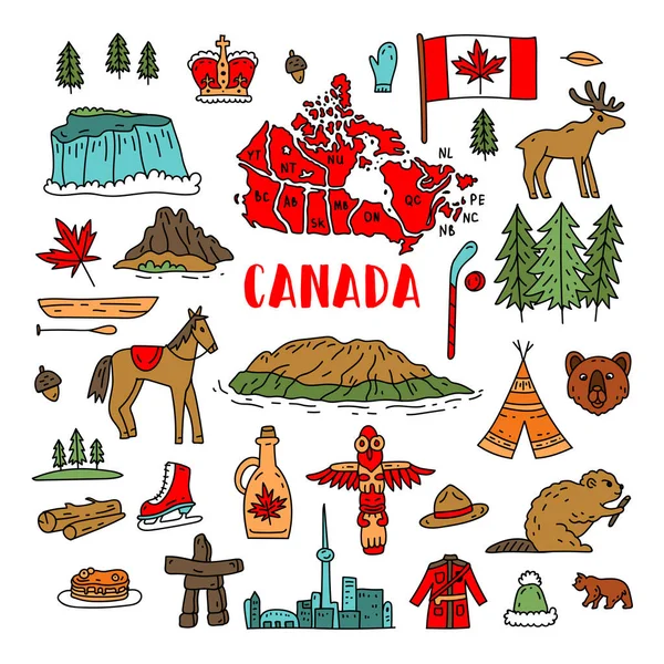 Canada Vector Travel Symbols Set Collection National Canadian Icons Set — Stockvector