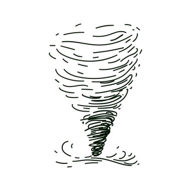Circle dust spin fast twirl blow eddy blizzard isolated on white sky backdrop. Freehand outline black ink hand drawn tornado sketch in art scribble on white background landscape.