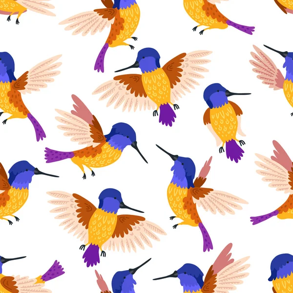 无缝图案蜂鸟背景为孩子们 可爱的孩子设计模板 纺织品 包装纸 贺卡或幼儿园海报的明亮图标 — 图库矢量图片