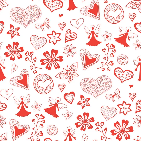 Carte Saint Valentin Fond Orné Motif Sans Couture Dessiné Main — Image vectorielle