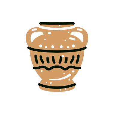 Greek ceramic amphora. Old historical vessel. Classic earthenware crockery, pottery of antiquity. Antique clay wine vase of Ancient Greece.