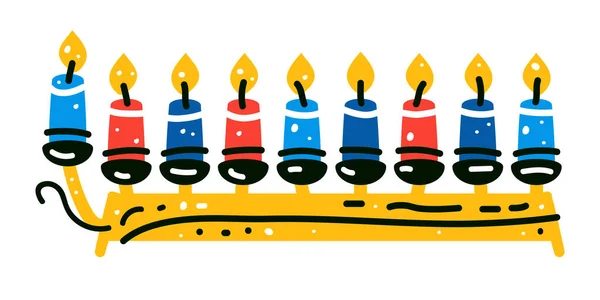 Hanukkah Menorah Candelabrum Nine Lit Candles Flat Vector Hanukka Menorah — Archivo Imágenes Vectoriales
