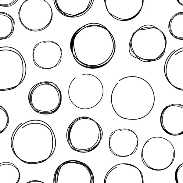 Hand Drawn Circle Line Sketch Seamless Pattern Abstract Line Black — 图库矢量图片