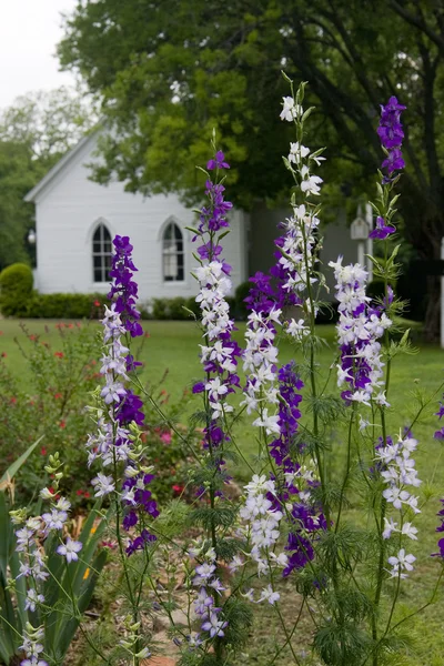 Blommor och kyrka Royaltyfria Stockbilder