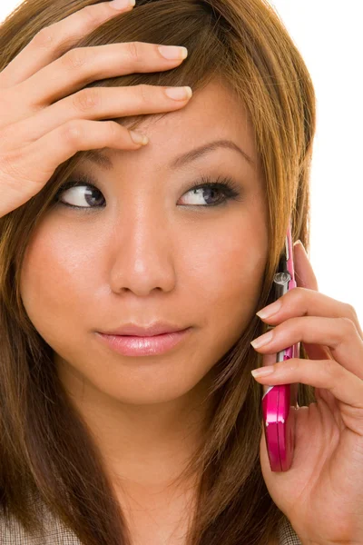 Asian Beauty Remembers on Cellphone — Stock Photo, Image