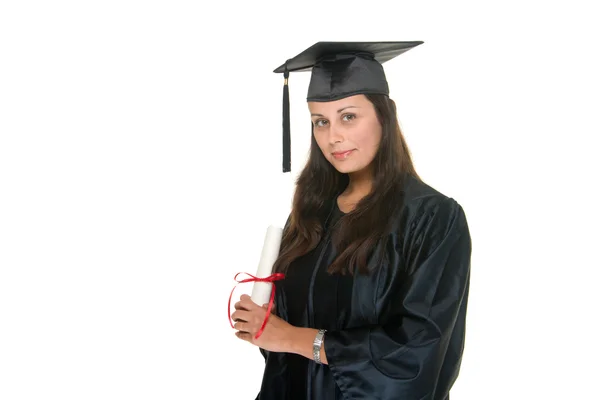 Jonge vrouw afgestudeerde ontvangt diploma 8 — Stockfoto