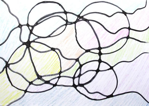 Resumo Fundo Com Círculos Linhas Ondas Cores Desenhar Com Lápis — Fotografia de Stock