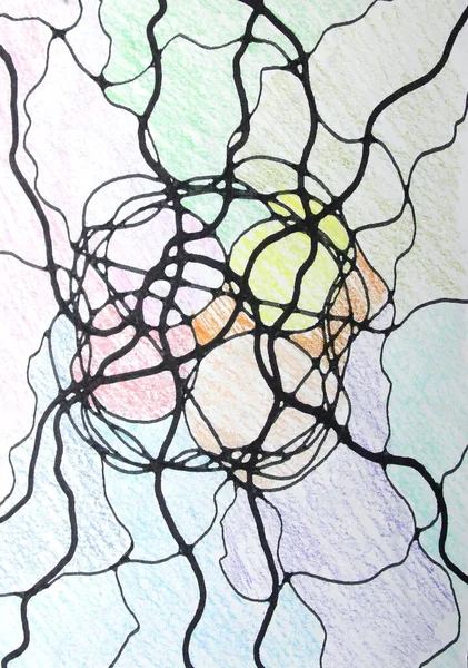 Random Lines Circles Colors Draw White Paper Neurographics Style — Stock Photo, Image