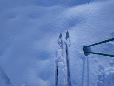 Kar kayakları, güneşli kış günlerinde kayak direkleri.