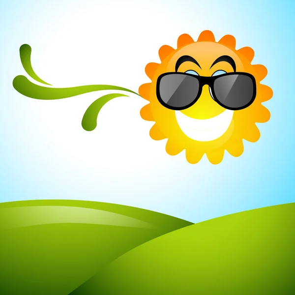 Ilustración de sol de verano feliz en gafas de sol con flores — Vector de stock