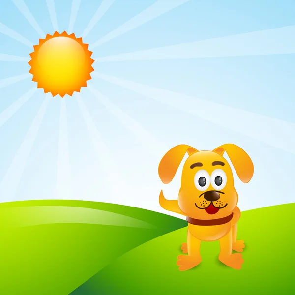 一个阳光明媚的背景与狗的插图 — 图库矢量图片