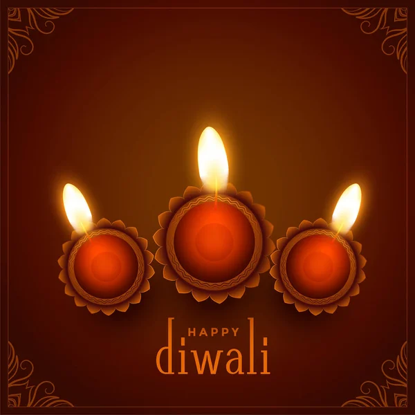 Décoration Diyas Sur Fond Brun Pour Festival Diwali — Image vectorielle
