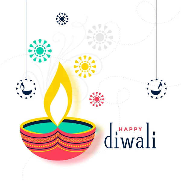 フラットカラフルな幸せなDiwali装飾カードデザイン — ストックベクタ