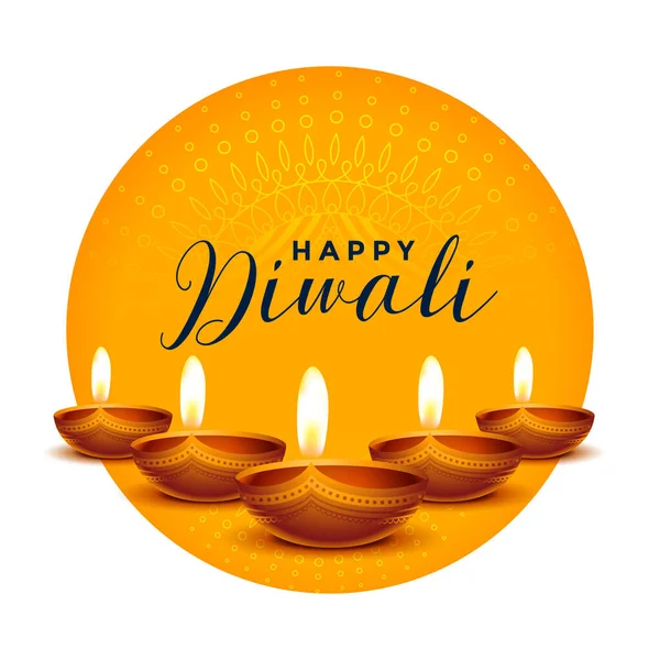 Heureux Diwali Souhaite Carte Avec Diya Réaliste — Image vectorielle