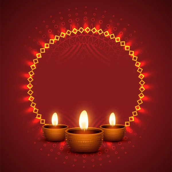 Γυαλιστερό Φόντο Diwali Ρεαλιστικό Σχεδιασμό Diya — Διανυσματικό Αρχείο