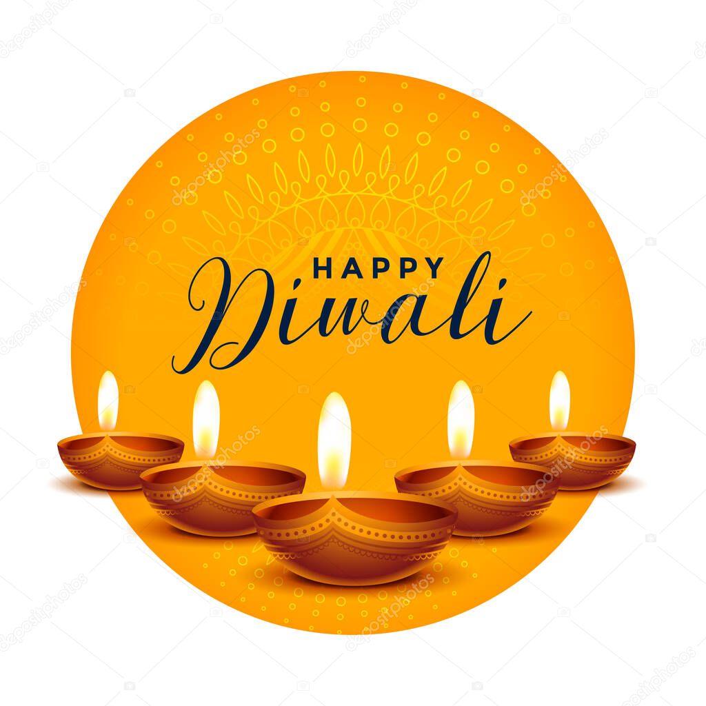 happy diwali wishes card with realistic diya