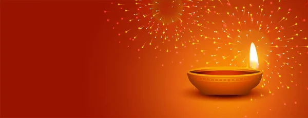 Feliz Festival Diwali Fuegos Artificiales Luz Bandera — Vector de stock