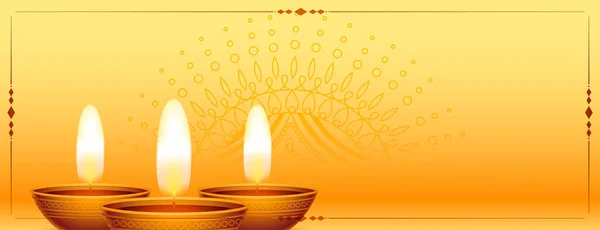 Brillante Realista Feliz Diwali Banner Decorativo Diseño — Vector de stock