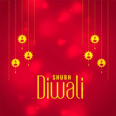 Parlak kırmızı mutlu diwali festivali kartı
