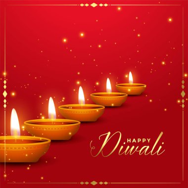 Kırmızı diwali arka planında diya dekorasyonu