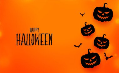 Cadılar bayramı kartında balkabakları ve yarasalarla mutlu bayramlar