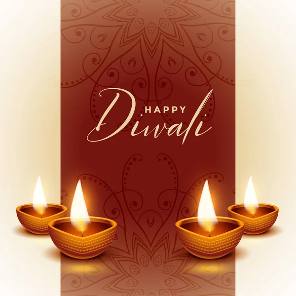 Realistisk Glad Diwali Diya Bakgrund Design — Stock vektor