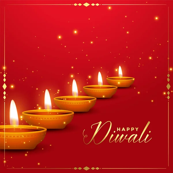 Decorazione Diya Sfondo Rosso Diwali — Vettoriale Stock