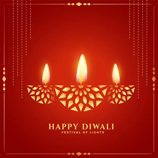 Rouge Doré Diya Diwali Fond Décoratif — Image vectorielle