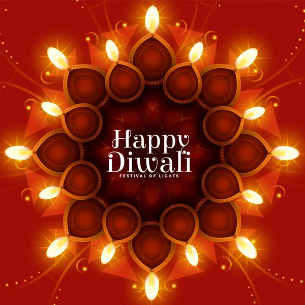 Glad Diwali Festival Diya Dekorativ Realistisk Bakgrund — Stock vektor