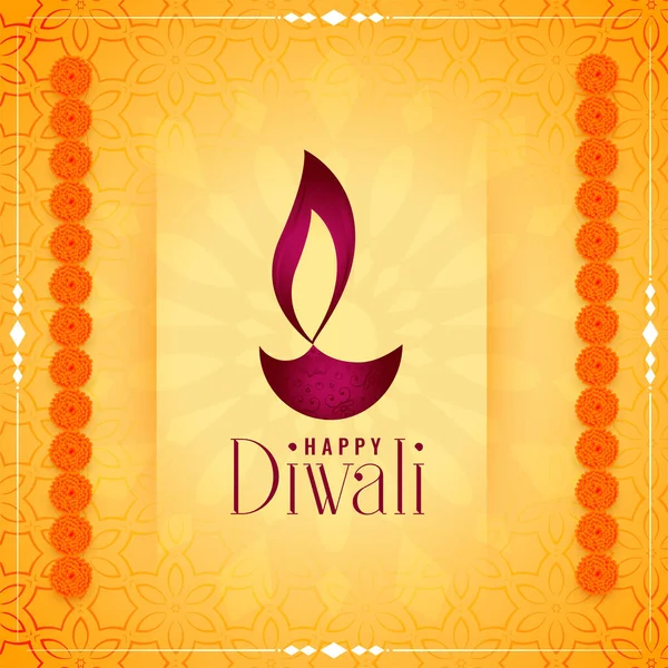 Traditionell Glad Diwali Platt Dya Och Blomma Bakgrund — Stock vektor