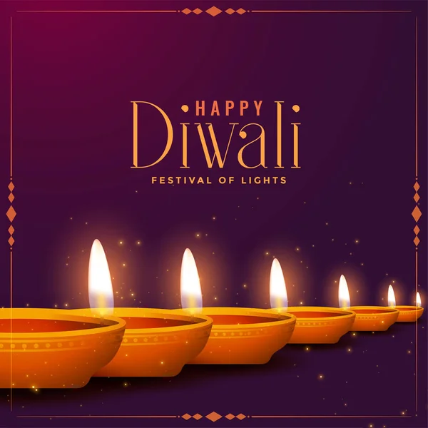 Glad Diwali Diya Dekorativa Kort Design — Stock vektor