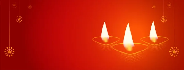 Bannière Rouge Diwali Heureuse Avec Design Diya — Image vectorielle