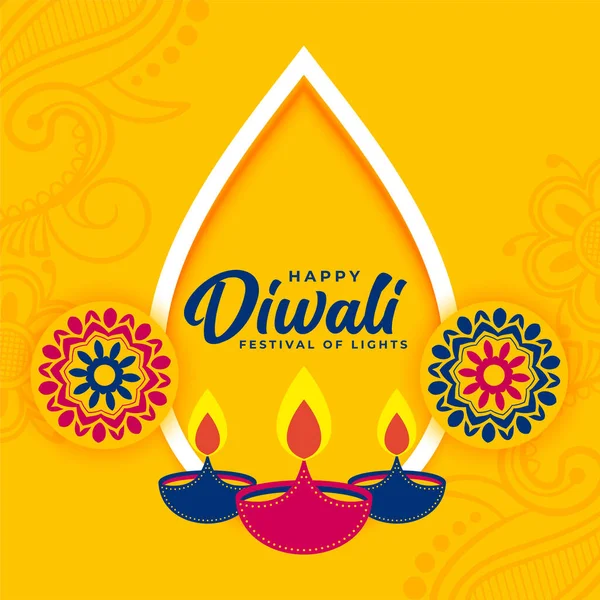 Dekorativ Platt Gul Diwali Festival Önskar Kort — Stock vektor