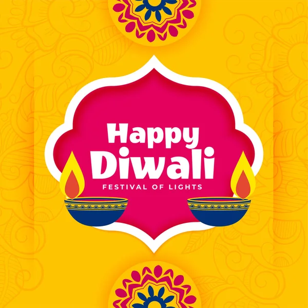 Glücklich Diwali Banner Hintergrund Flachen Dekorativen Stil — Stockvektor