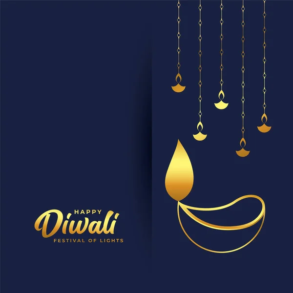 Design Cartão Diwali Feliz Com Mão Dourada Desenhada Diya — Vetor de Stock
