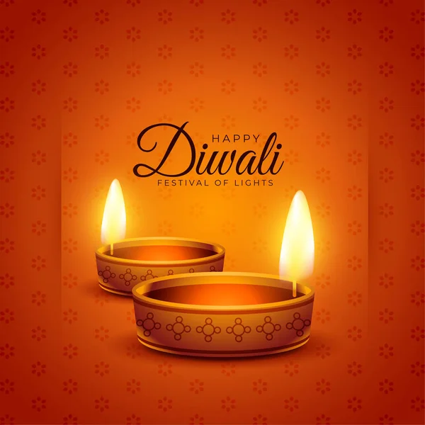 Festival Ljus Glad Diwali Realistisk Diya Design — Stock vektor