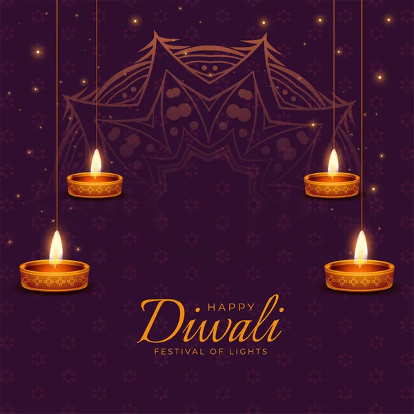 Glückliche Diwali Festkarte Mit Leuchtenden Diya Öllampen — Stockvektor