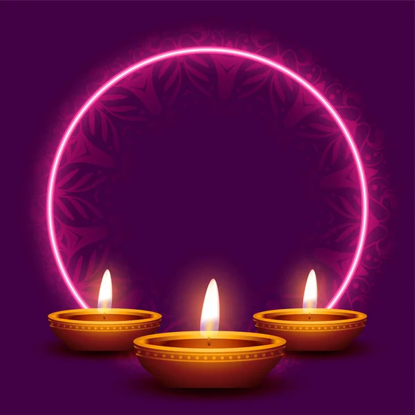 Glücklich Diwali Schöne Karte Mit Neon Rahmen — Stockvektor