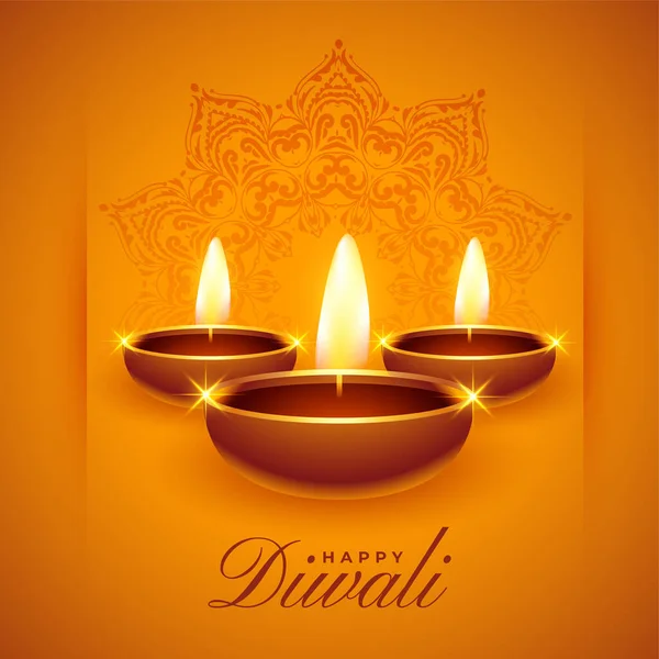 Happy Diwali Wishes Background Diya Oil Lamps — Stock Vector