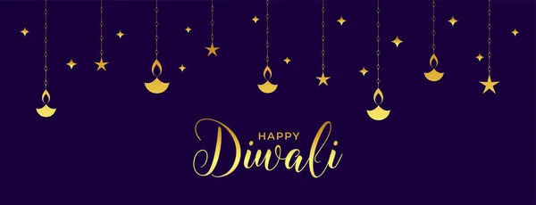 Banner Web Diwali Feliz Con Diseño Diya Plano Dorado — Vector de stock