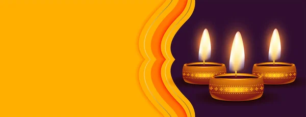 Diwali Festival Gele Banner Met Tekstruimte — Stockvector