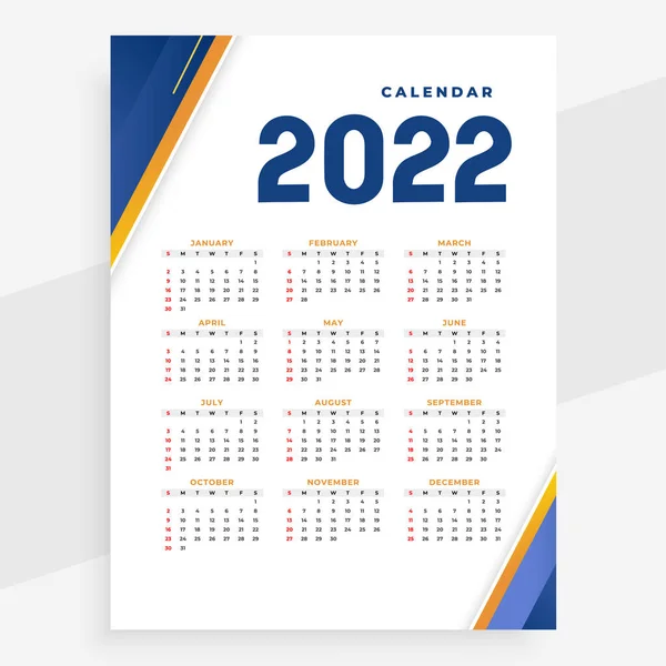 2022 Stili Modern Yeni Yıl Takvim Tasarım Şablonu — Stok Vektör
