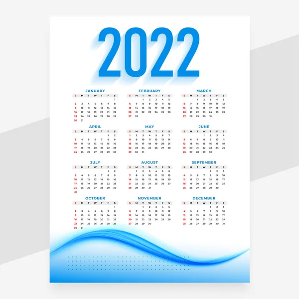 Modern Yeni Yıl 2021 Mavi Dalga Takvim Şablonu — Stok Vektör