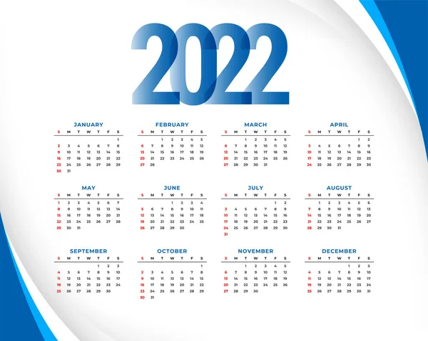 Obchodní Styl 2022 Nový Rok Kalendář Design Šablony — Stockový vektor