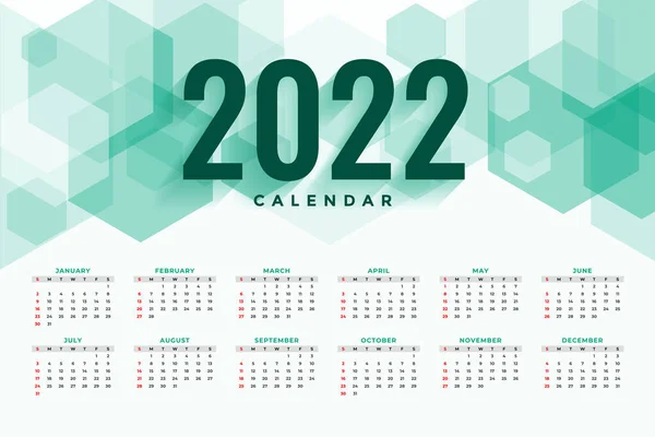 Šestihranný Styl Nový Rok 2022 Šablona Kalendáře — Stockový vektor
