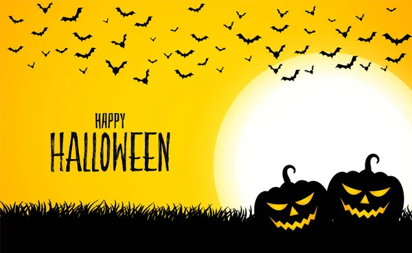 Glücklich Halloween Gelb Hintergrund Mit Zwei Kürbissen — Stockvektor