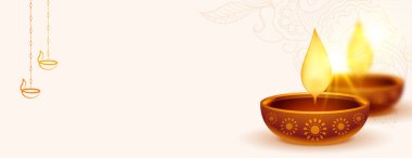 diya tasarımlı mutlu diwali gerçekçi bayrağı